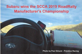 The 2019 RoadRally Manufacturer’s Champion is Subaru.
